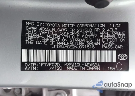 2022 Toyota Corolla Se from USA, damaged, VIN JTDS4MCE2NJ091818